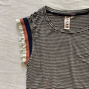Striped, Ruffle Cap Sleeve Shirt